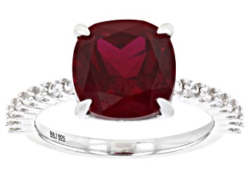 Picture of Red Lab Created Ruby Rhodium Over Sterling Silver Ring 5.60ctw