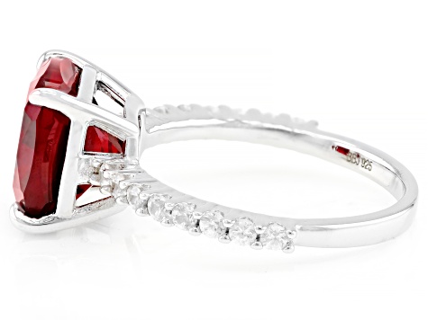 Red Lab Created Ruby Rhodium Over Sterling Silver Ring 5.60ctw