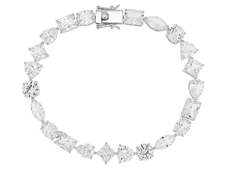 White Lab Created Sapphire Rhodium Over Sterling Silver