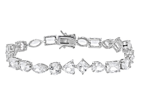 White Lab Created Sapphire Rhodium Over Sterling Silver Bracelet 26.47ctw