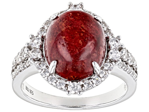 Red Coral Rhodium Over Sterling Silver Ring 0.92ctw