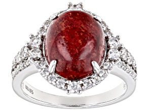 Red Coral Rhodium Over Sterling Silver Ring 0.92ctw