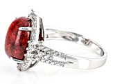 Red Coral Rhodium Over Sterling Silver Ring 0.92ctw