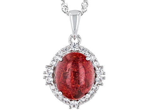 Red Coral Rhodium Over Sterling Silver Pendant With Chain 0.63ctw