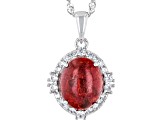 Red Coral Rhodium Over Sterling Silver Pendant With Chain 0.63ctw