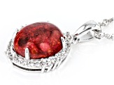 Red Coral Rhodium Over Sterling Silver Pendant With Chain 0.63ctw