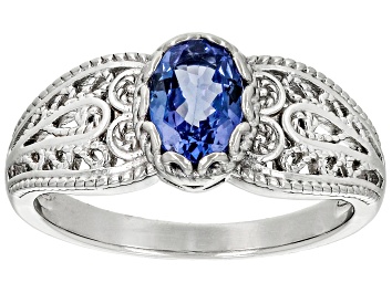 Picture of Blue Tanzanite Rhodium Over Sterling Silver Solitaire Ring 0.65ct