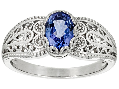 Blue Tanzanite Rhodium Over Sterling Silver Solitaire Ring 0.65ct