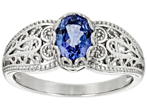 Blue Tanzanite Rhodium Over Sterling Silver Solitaire Ring 0.65ct