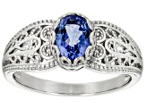 Blue Tanzanite Rhodium Over Sterling Silver Solitaire Ring 0.65ct