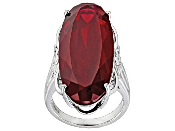 Picture of Red Lab Created Ruby Rhodium Over Sterling Silver Solitaire Ring 32.44ct