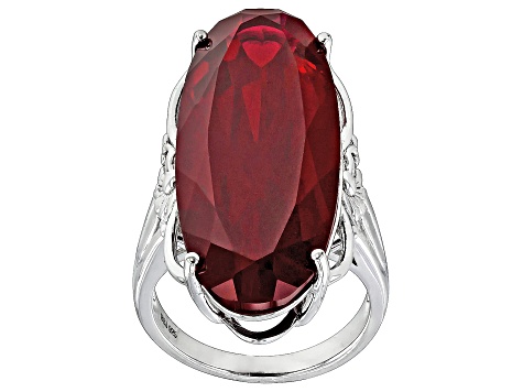 Red Lab Created Ruby Rhodium Over Sterling Silver Solitaire Ring 32.44ct