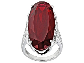 Red Lab Created Ruby Rhodium Over Sterling Silver Solitaire Ring 32.44ct