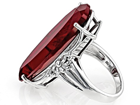 Red Lab Created Ruby Rhodium Over Sterling Silver Solitaire Ring 32.44ct