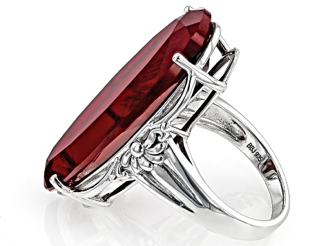 Red Lab Created Ruby Rhodium Over Sterling Silver Solitaire
