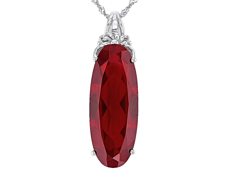 Red Lab Created Ruby Rhodium Over Sterling Silver Solitaire Pendant With Chain 32.44ct