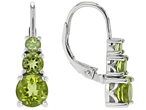 Green Peridot Rhodium Over Sterling Silver Earrings 2.38ctw