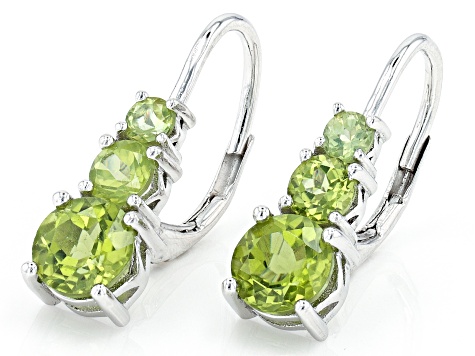 Green Peridot Rhodium Over Sterling Silver Earrings 2.38ctw