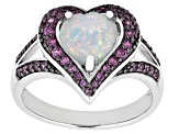 Multicolor Ethiopian Opal Rhodium Over Sterling Silver Heart Ring 1.36ctw