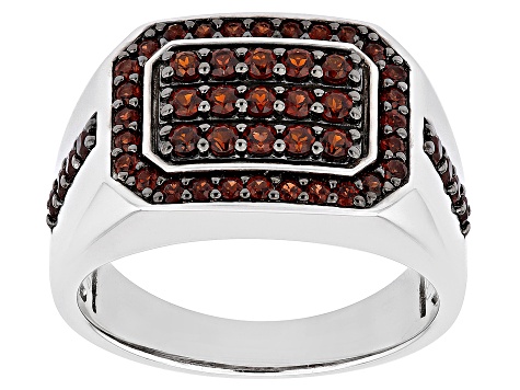 Red Garnet Rhodium Over Sterling Silver Men's Ring 1.28ctw
