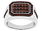 Red Garnet Rhodium Over Sterling Silver Men's Ring 1.28ctw