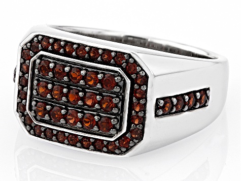 Red Garnet Rhodium Over Sterling Silver Men's Ring 1.28ctw