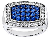 Blue Lab Created Spinel Rhodium Over Sterling Silver Men's Ring 3.16ctw