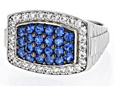 Blue Lab Created Spinel Rhodium Over Sterling Silver Men's Ring 3.16ctw