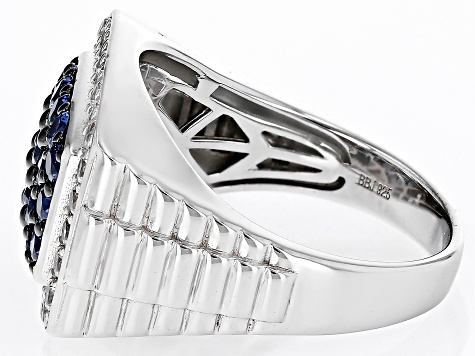 Blue Lab Created Spinel Rhodium Over Sterling Silver Men's Ring 3.16ctw