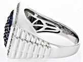 Blue Lab Created Spinel Rhodium Over Sterling Silver Men's Ring 3.16ctw