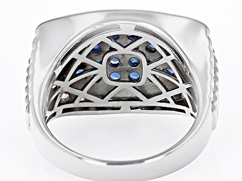 Blue Lab Created Spinel Rhodium Over Sterling Silver Men's Ring 3.16ctw