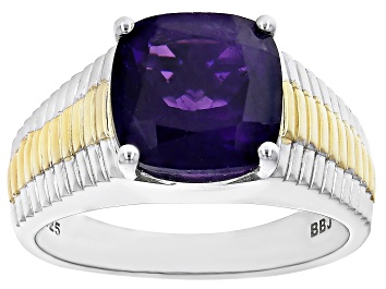 Picture of Purple African Amethyst Rhodium And 18k Yellow Gold Over Silver Men's Ring 4.08ct