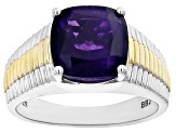 Purple African Amethyst Rhodium And 18k Yellow Gold Over Silver Men's Ring 4.08ct