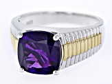 Purple African Amethyst Rhodium And 18k Yellow Gold Over Silver Men's Ring 4.08ct