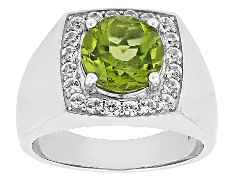 Green Peridot Rhodium Over Silver Men's Ring 4.93ctw