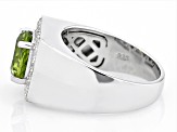 Green Peridot Rhodium Over Silver Men's Ring 4.93ctw