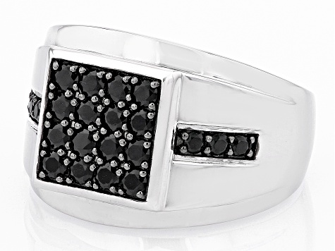 Black Spinel Rhodium Over Sterling Silver Men's Ring 1.36ctw