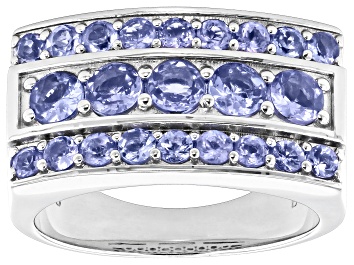 Picture of Blue Tanzanite Rhodium Over Sterling Silver Men's Ring 2.17ctw