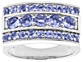 Blue Tanzanite Rhodium Over Sterling Silver Men's Ring 2.17ctw