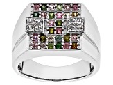 Multi-Tourmaline Rhodium Over Sterling Silver Men's Ring 1.39ctw