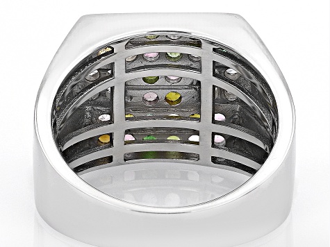 Multi-Tourmaline Rhodium Over Sterling Silver Men's Ring 1.39ctw