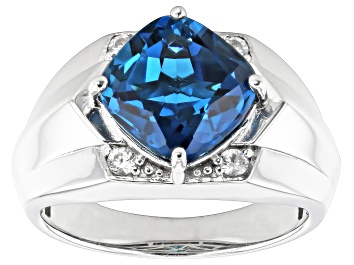 Picture of London Blue Topaz Rhodium Over Silver Men's Ring 4.32ctw