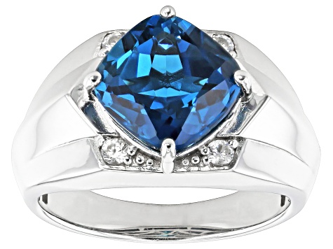 London Blue Topaz Rhodium Over Silver Men's Ring 4.32ctw