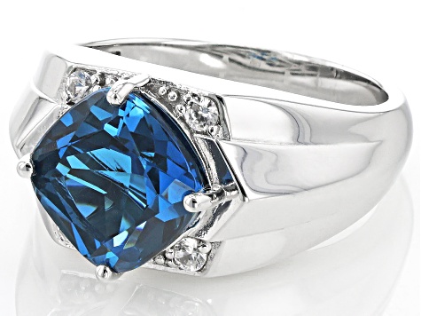 London Blue Topaz Rhodium Over Silver Men's Ring 4.32ctw