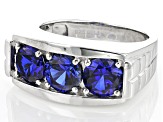 Blue Lab Created Sapphire Rhodium Over Sterling Silver Men's Ring 4.20ctw