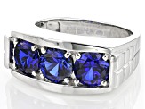 Blue Lab Created Sapphire Rhodium Over Sterling Silver Men's Ring 4.20ctw