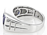 Blue Lab Created Sapphire Rhodium Over Sterling Silver Men's Ring 4.20ctw