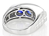 Blue Lab Created Sapphire Rhodium Over Sterling Silver Men's Ring 4.20ctw