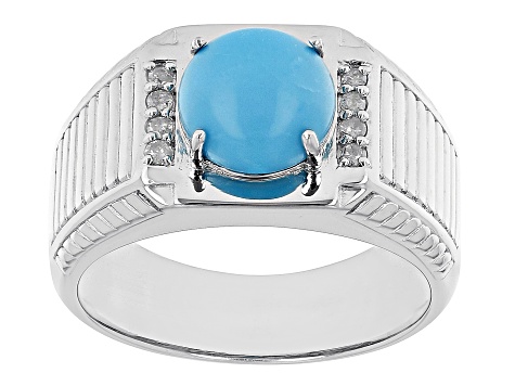 Blue Rhodium Over Silver Men's Ring 0.10ctw