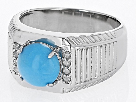 Blue Rhodium Over Silver Men's Ring 0.10ctw